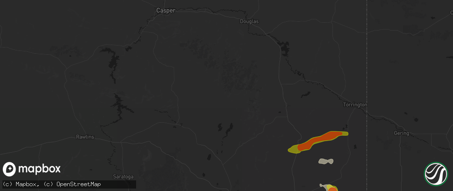 Hail map in Garrett, WY on July 8, 2026
