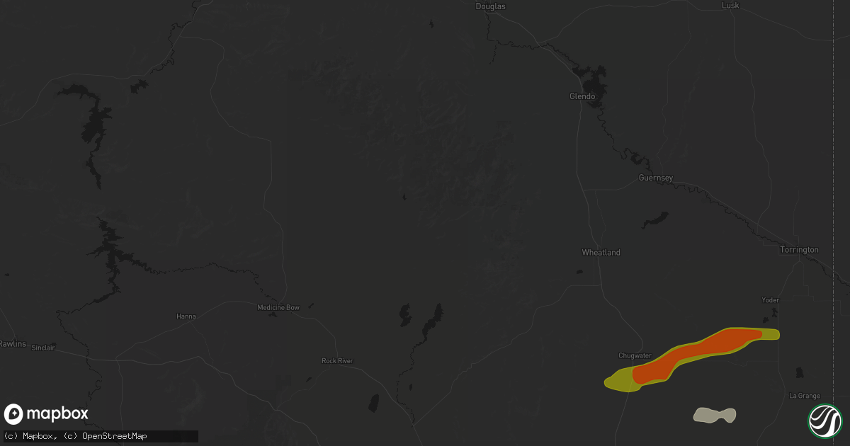 Hail map in Garrett, WY on July 8, 2026