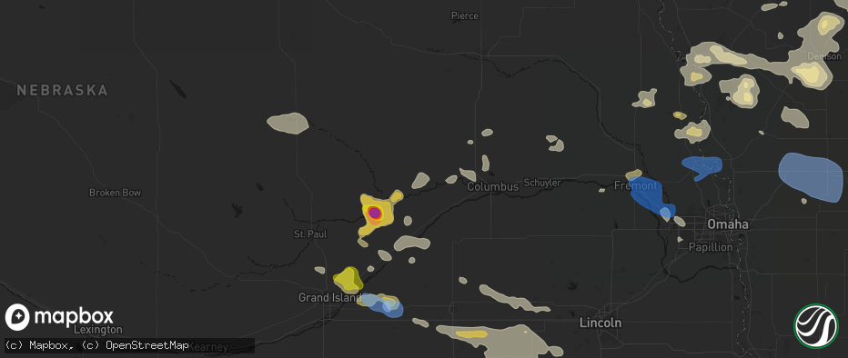 Hail map in Genoa, NE on July 8, 2026