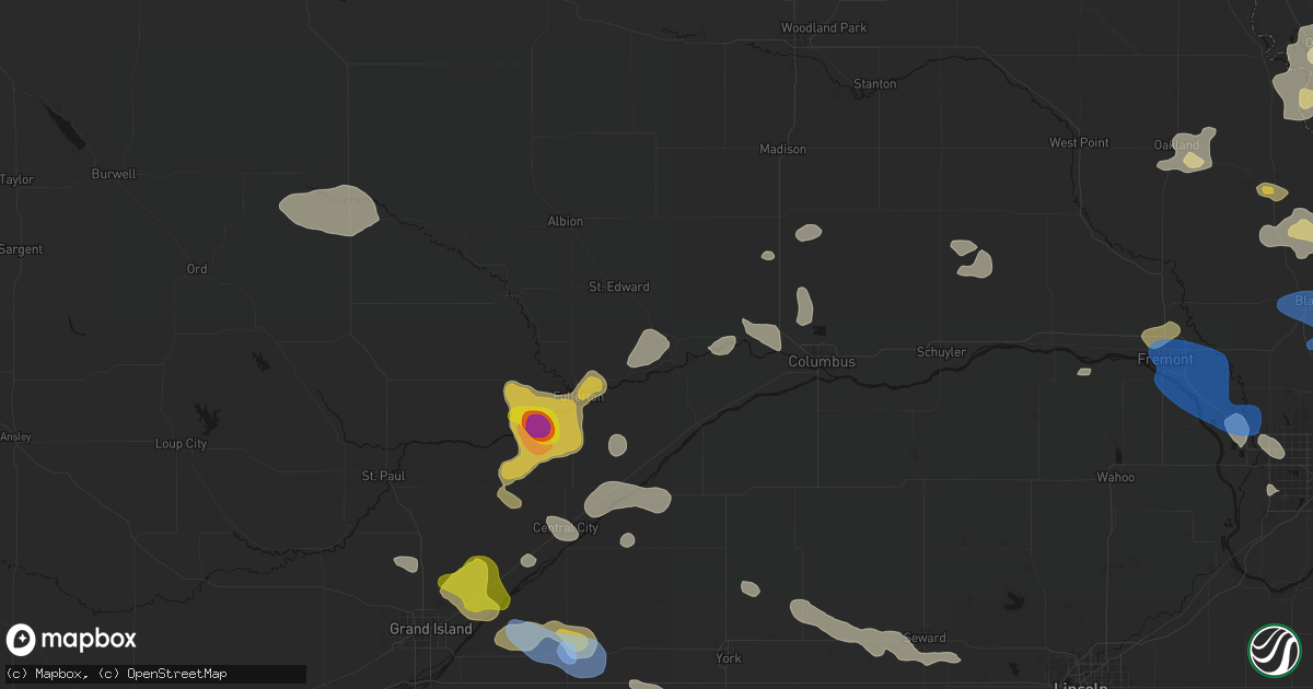 Hail map in Genoa, NE on July 8, 2026