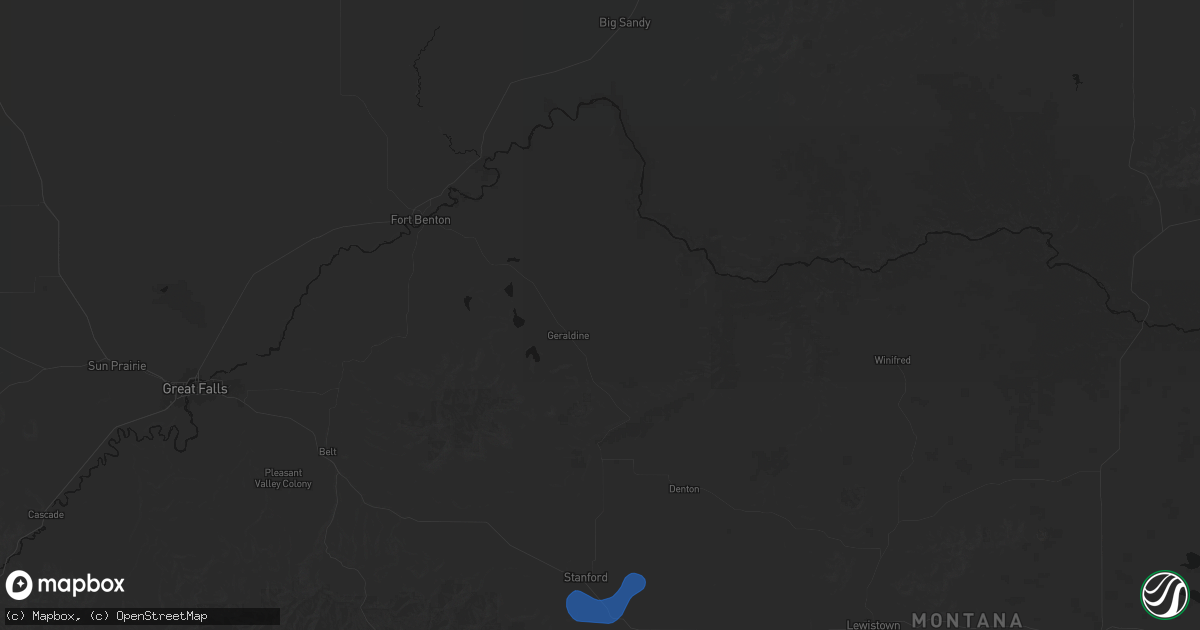 Hail map in Geraldine, MT on July 8, 2026