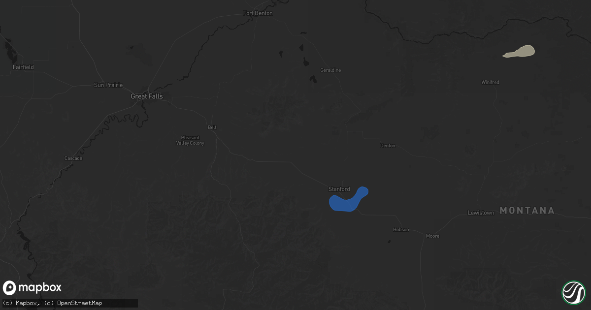 Hail map in Geyser, MT on July 8, 2026