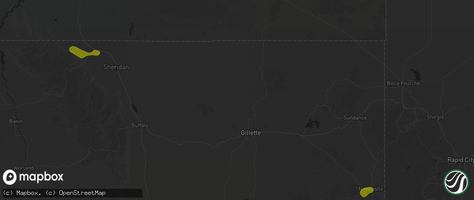 Hail map in Gillette, WY on July 8, 2026
