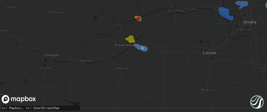Hail map in Giltner, NE on July 8, 2026