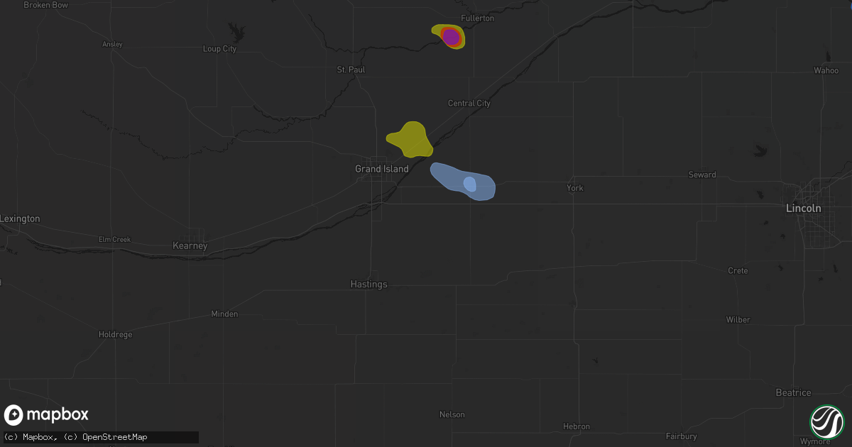 Hail map in Giltner, NE on July 8, 2026