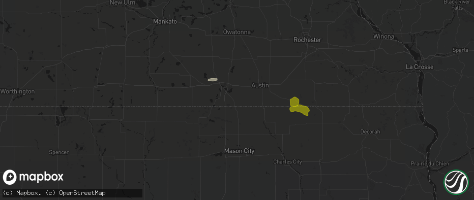 Hail map in Glenville, MN on July 8, 2026