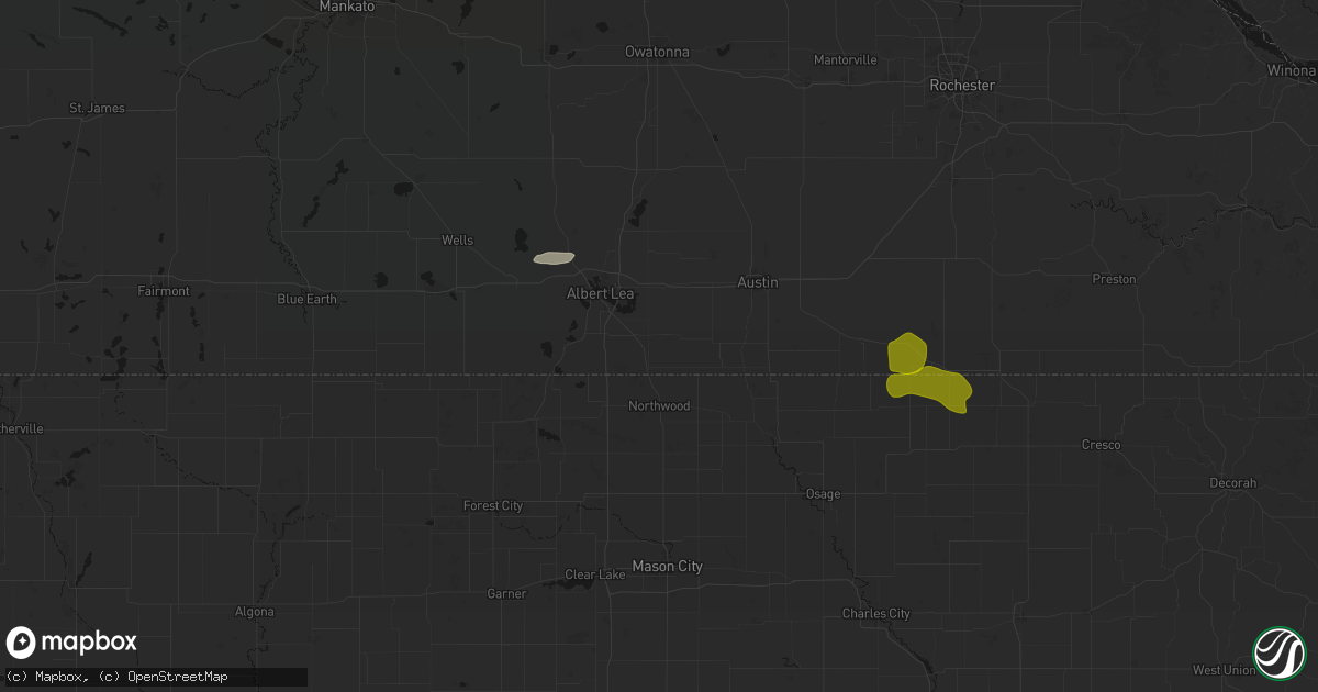 Hail map in Glenville, MN on July 8, 2026