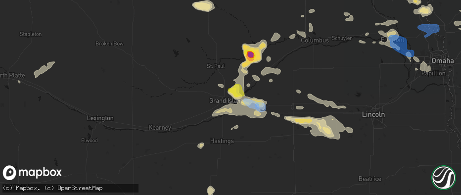 Hail map in Grand Island, NE on July 8, 2026