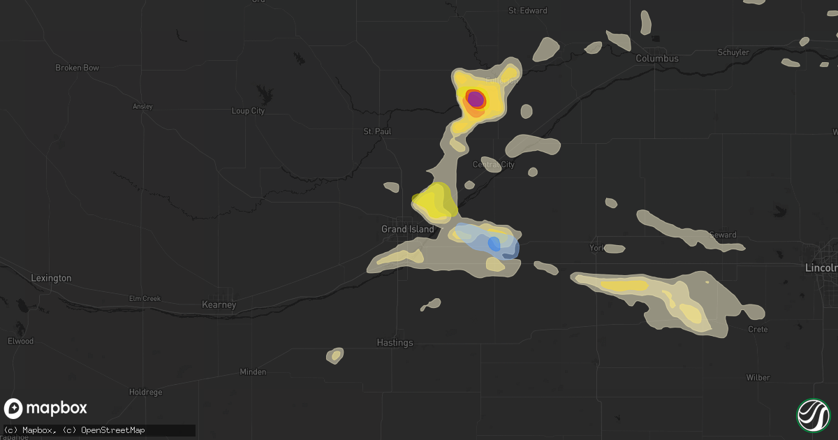 Hail map in Grand Island, NE on July 8, 2026