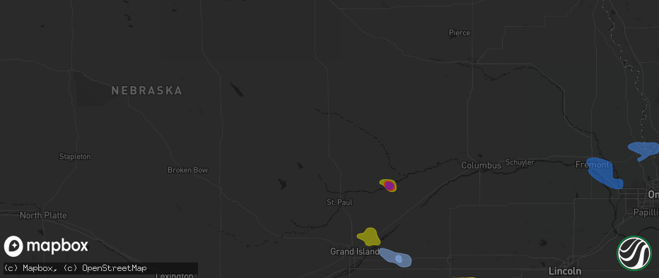 Hail map in Greeley, NE on July 8, 2026
