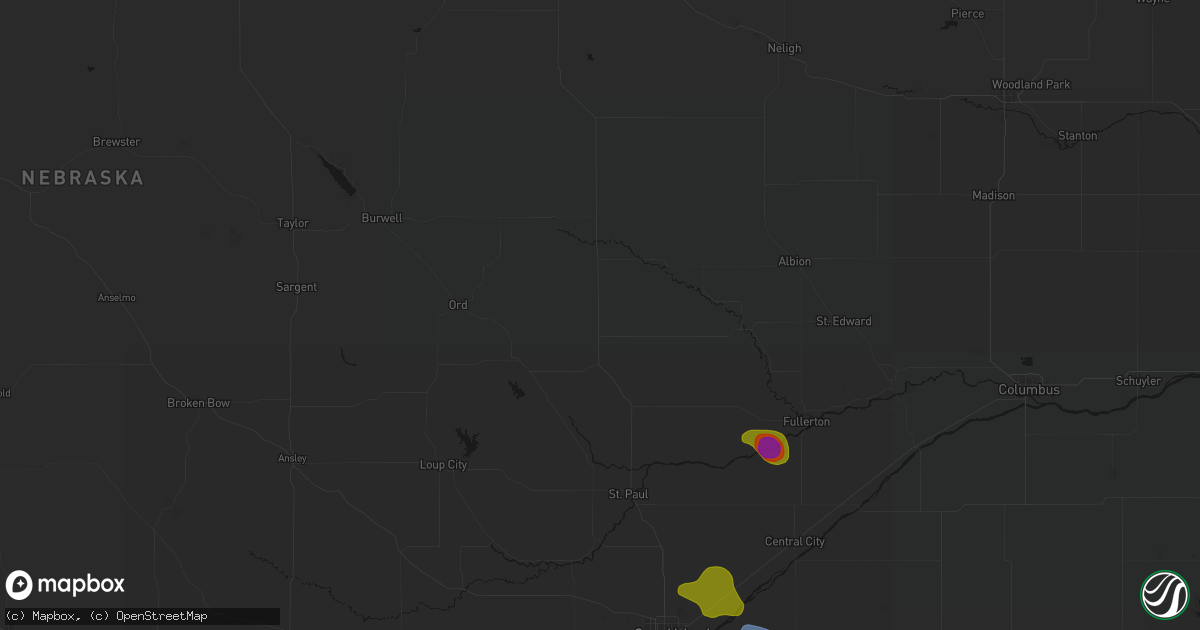 Hail map in Greeley, NE on July 8, 2026