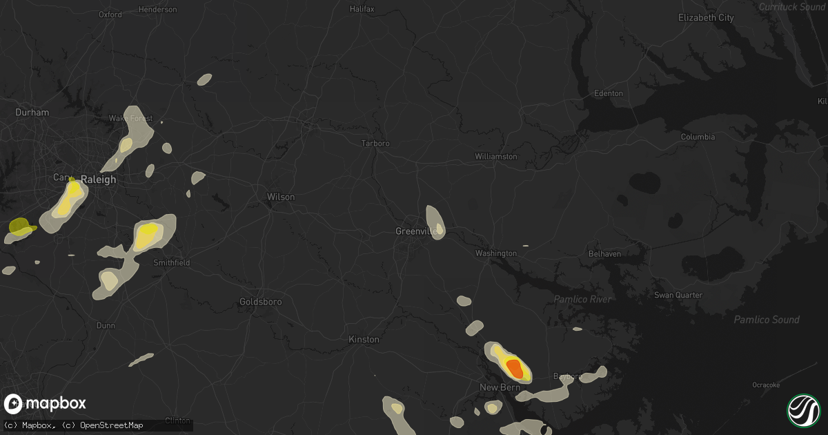 Hail map in Greenville, NC on July 8, 2026