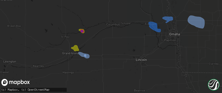 Hail map in Gresham, NE on July 8, 2026