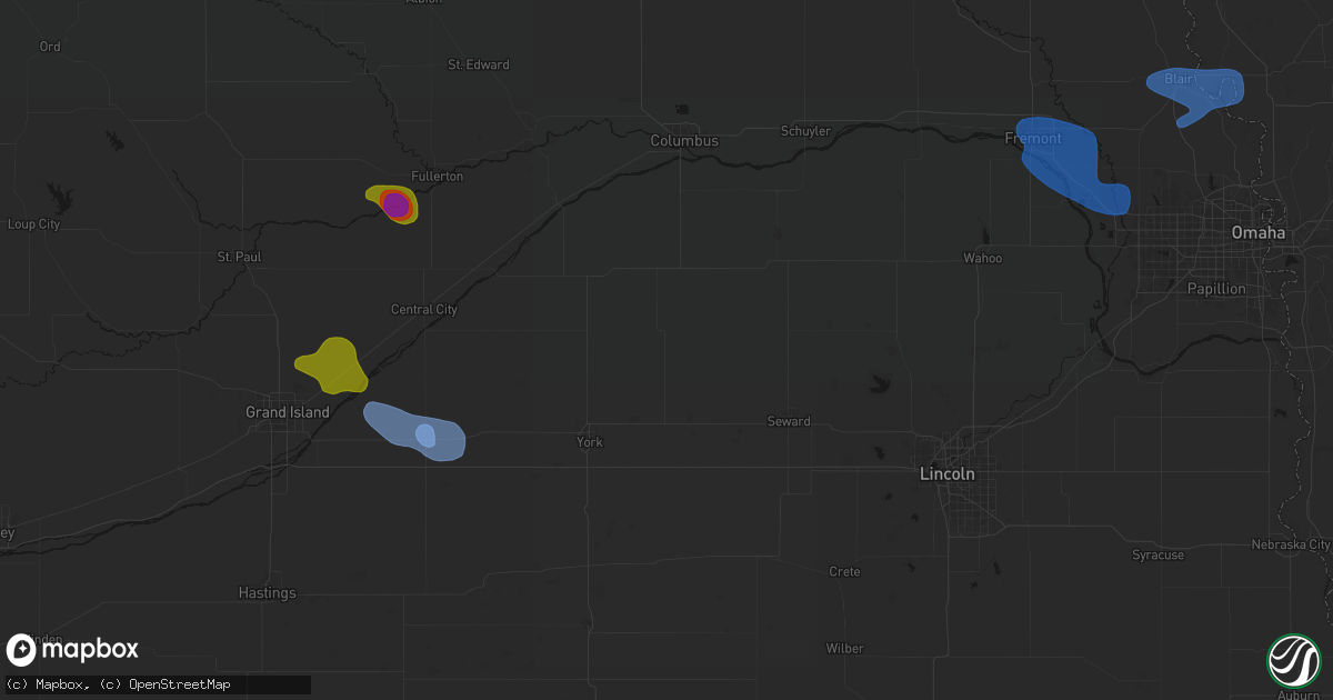 Hail map in Gresham, NE on July 8, 2026