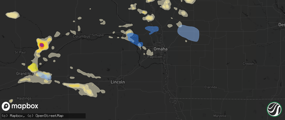 Hail map in Gretna, NE on July 8, 2026