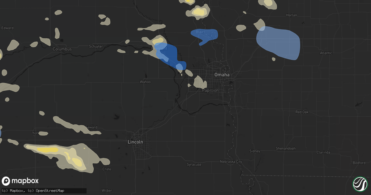 Hail map in Gretna, NE on July 8, 2026