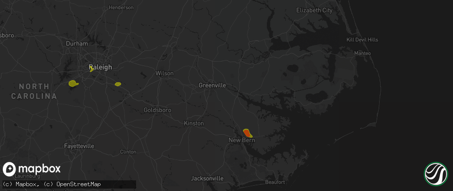 Hail map in Grimesland, NC on July 8, 2026