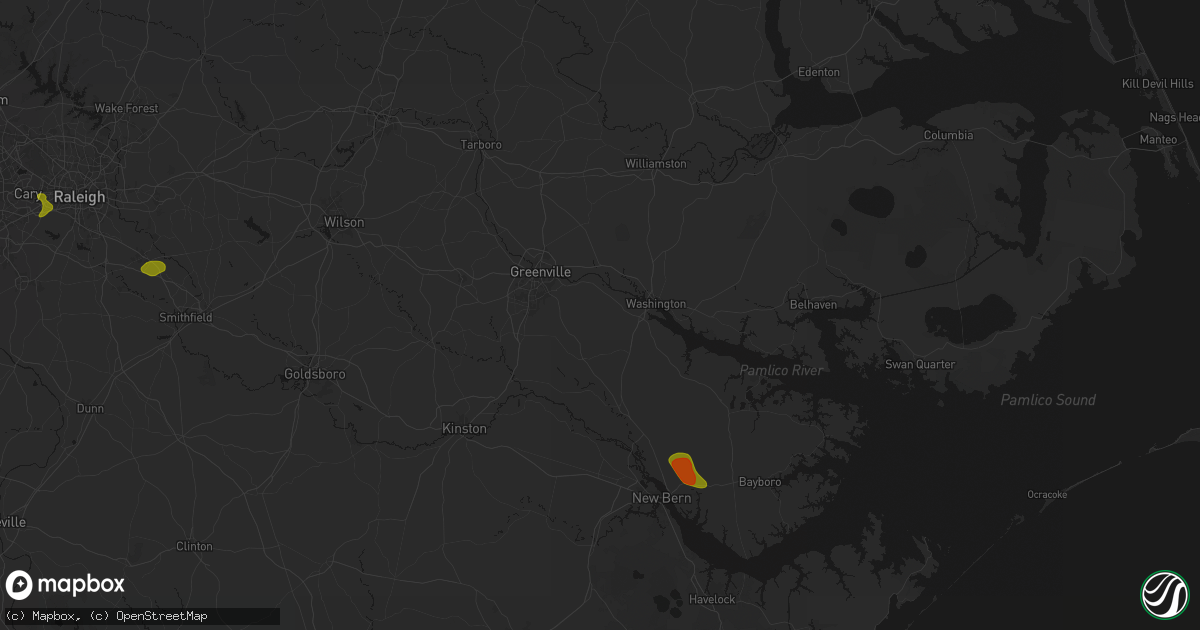 Hail map in Grimesland, NC on July 8, 2026