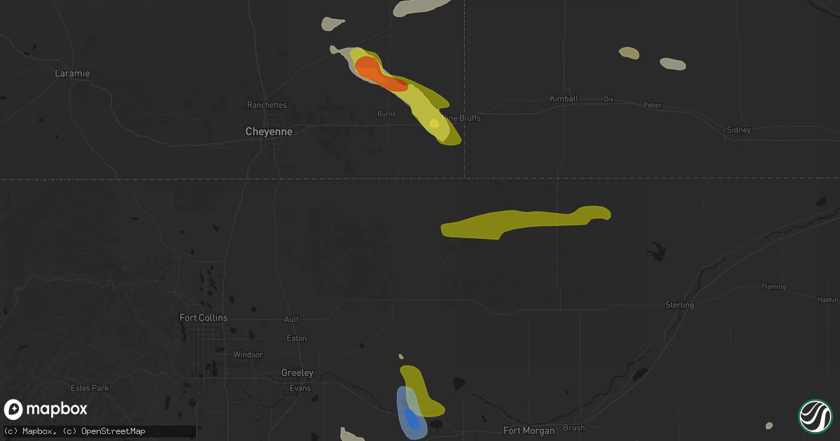 Hail map in Grover, CO on July 8, 2026