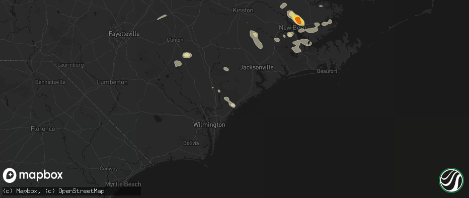 Hail map in Hampstead, NC on July 8, 2026