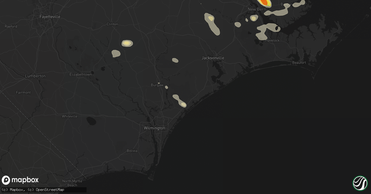 Hail map in Hampstead, NC on July 8, 2026