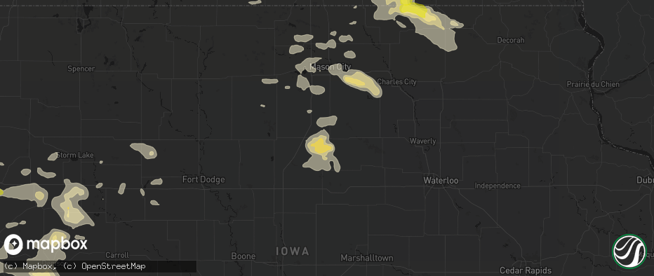 Hail map in Hampton, IA on July 8, 2026