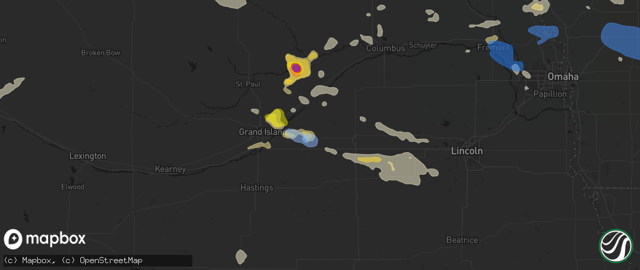 Hail map in Hampton, NE on July 8, 2026