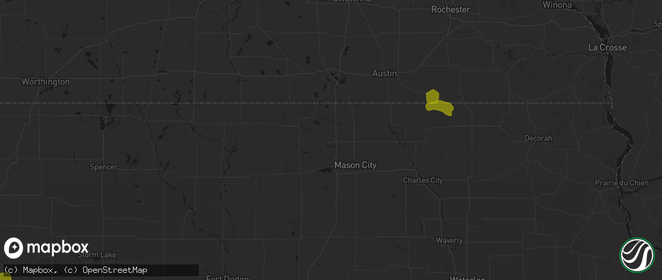 Hail map in Hanlontown, IA on July 8, 2026