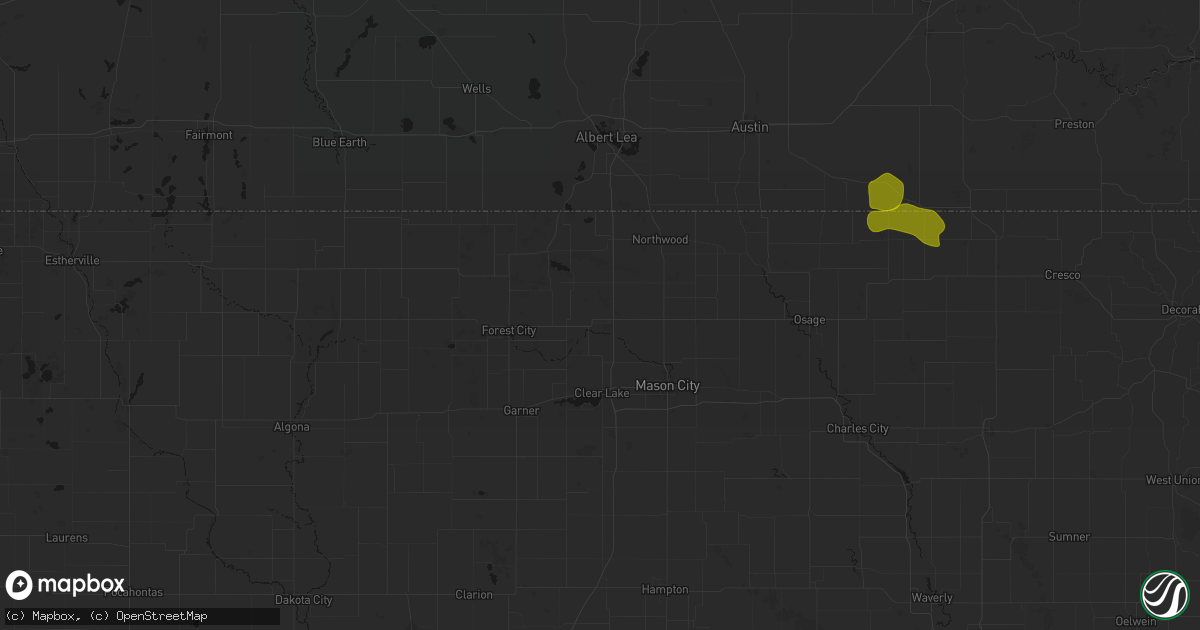 Hail map in Hanlontown, IA on July 8, 2026