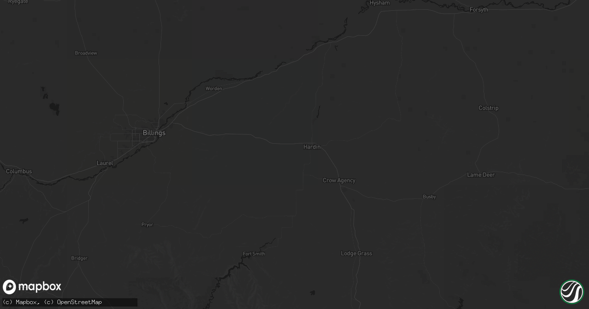 Hail map in Hardin, MT on July 8, 2026