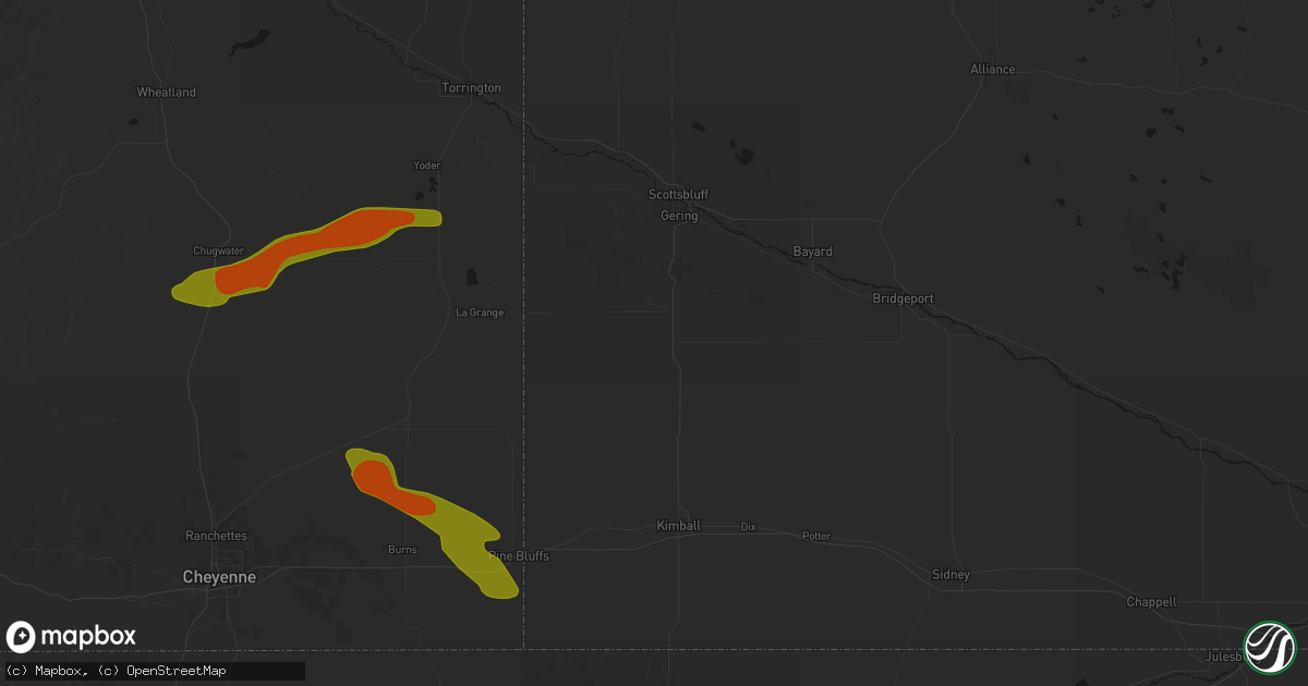 Hail map in Harrisburg, NE on July 8, 2026
