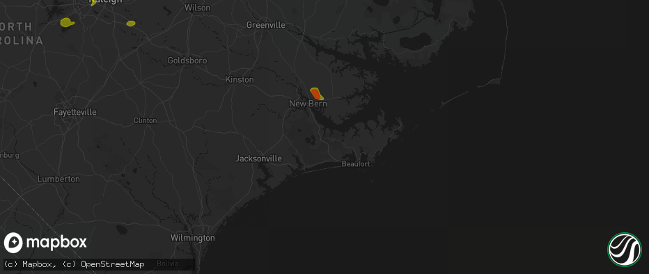 Hail map in Havelock, NC on July 8, 2026