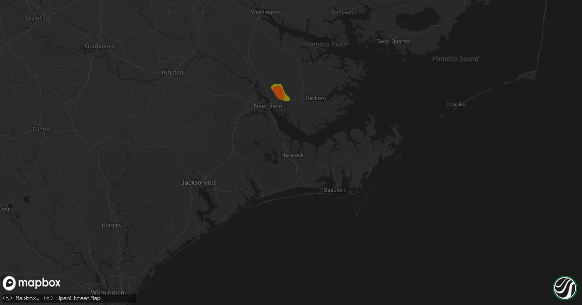 Hail map in Havelock, NC on July 8, 2026