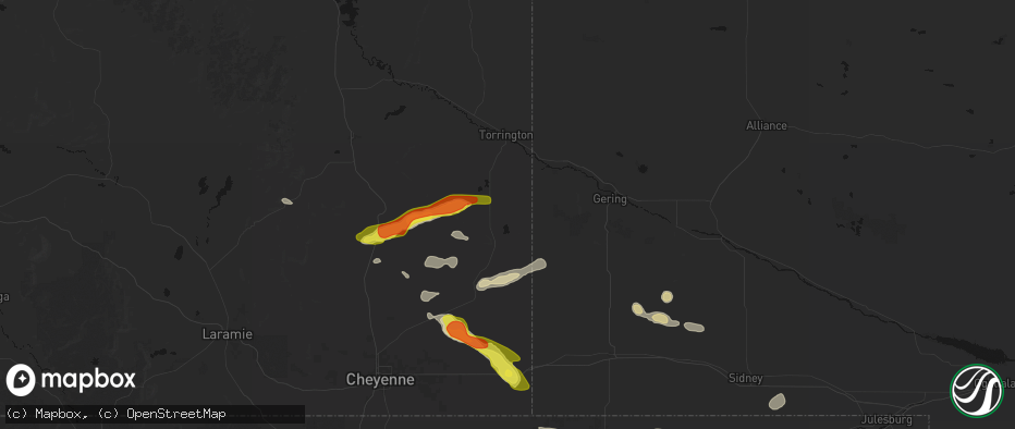 Hail map in Hawk Springs, WY on July 8, 2026