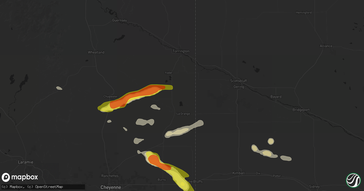 Hail map in Hawk Springs, WY on July 8, 2026