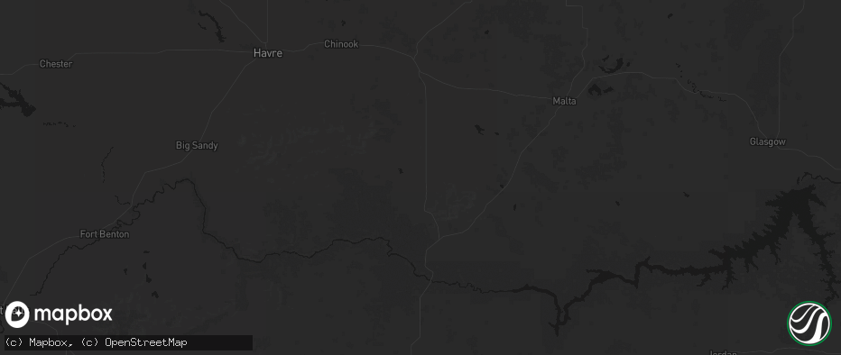 Hail map in Hays, MT on July 8, 2026