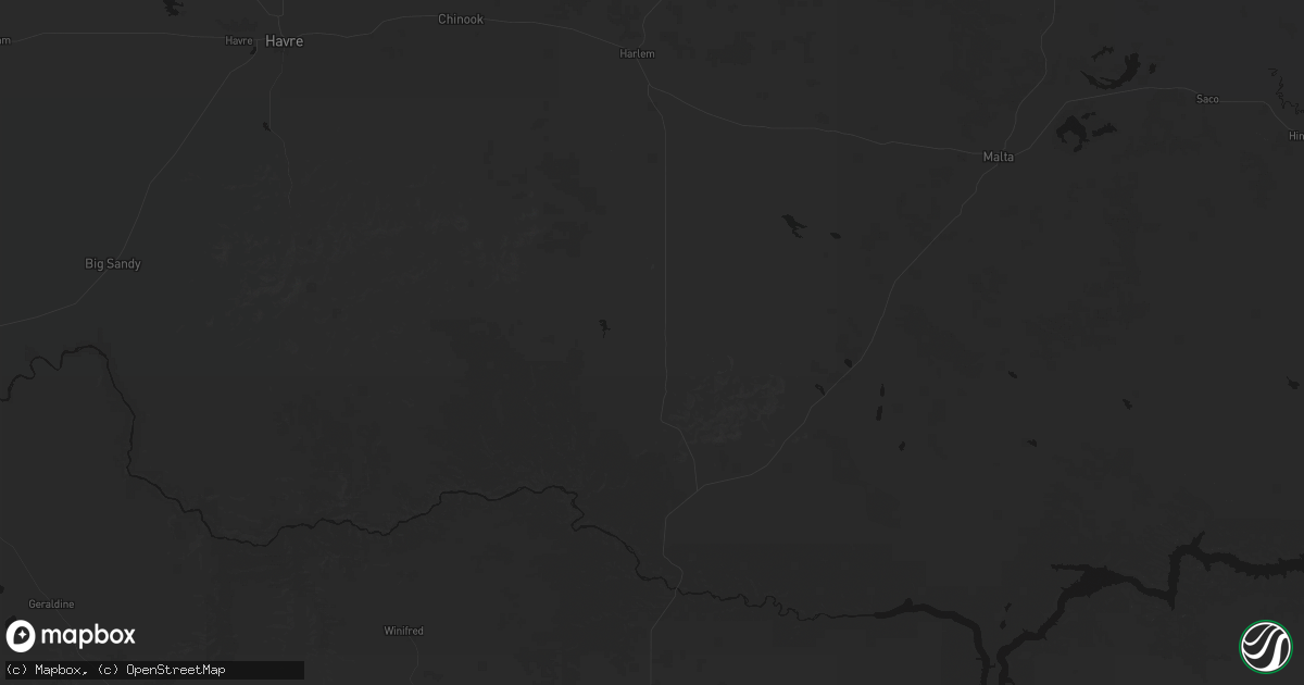 Hail map in Hays, MT on July 8, 2026