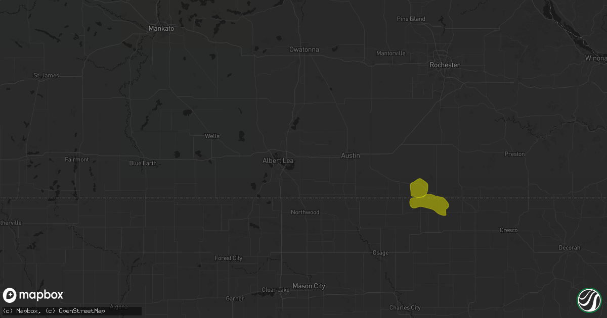 Hail map in Hayward, MN on July 8, 2026