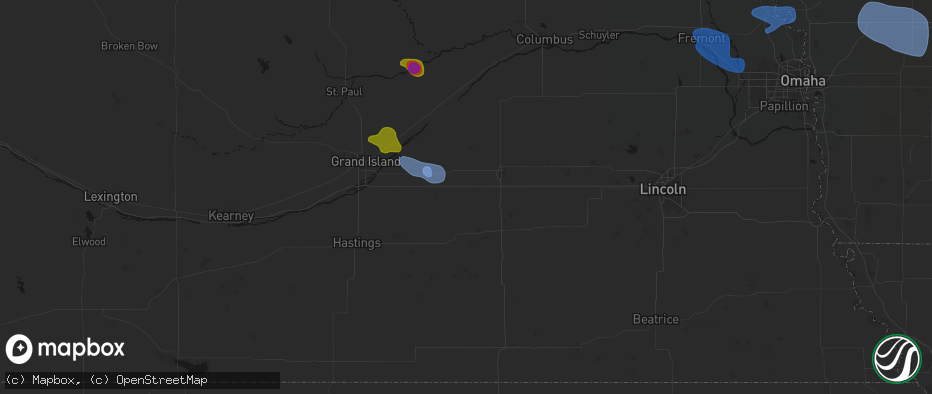 Hail map in Henderson, NE on July 8, 2026