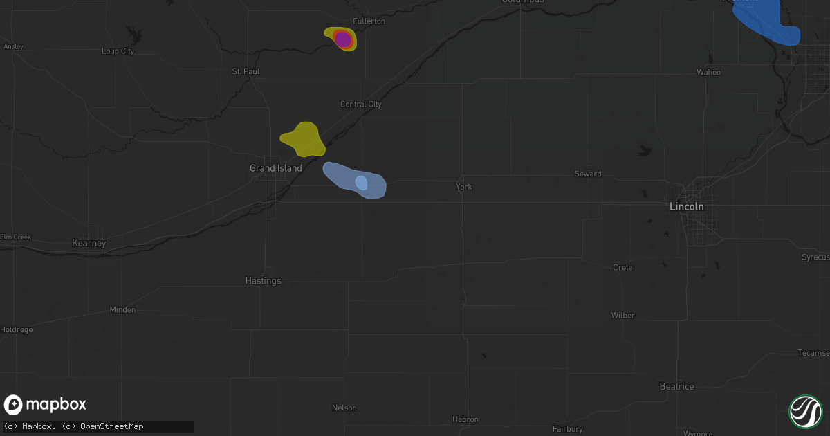 Hail map in Henderson, NE on July 8, 2026