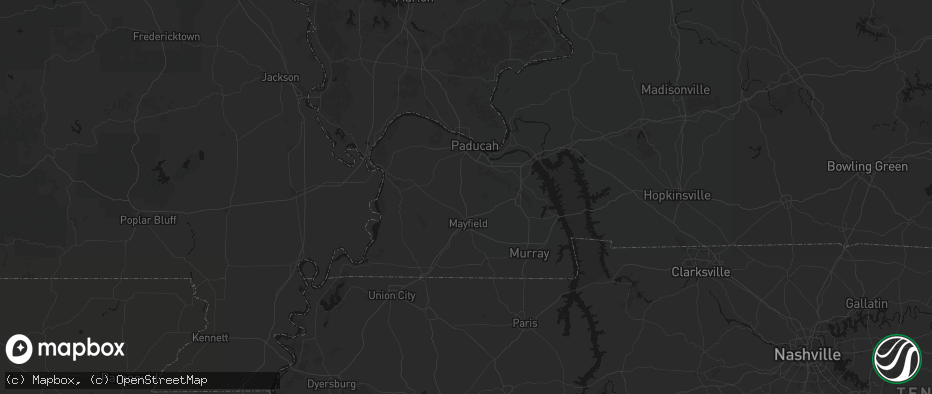 Hail map in Hickory, KY on July 8, 2026