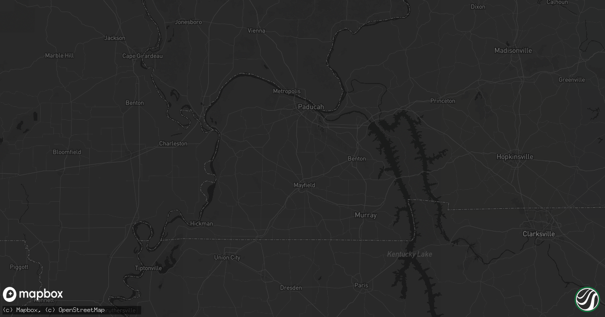 Hail map in Hickory, KY on July 8, 2026