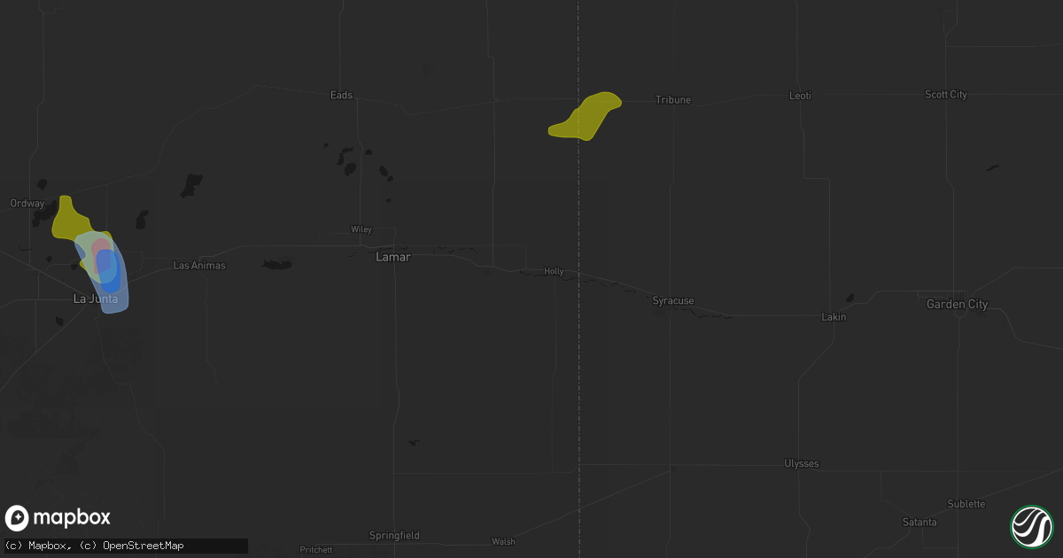 Hail map in Holly, CO on July 8, 2026