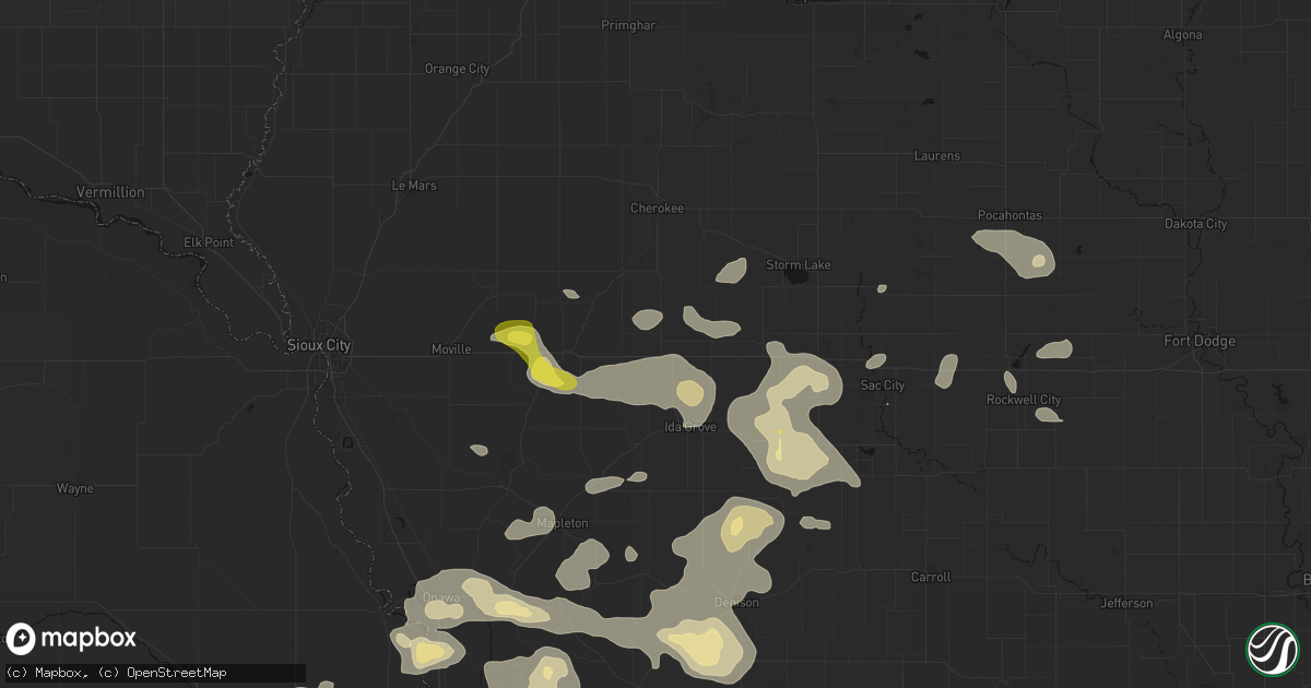 Hail map in Holstein, IA on July 8, 2026