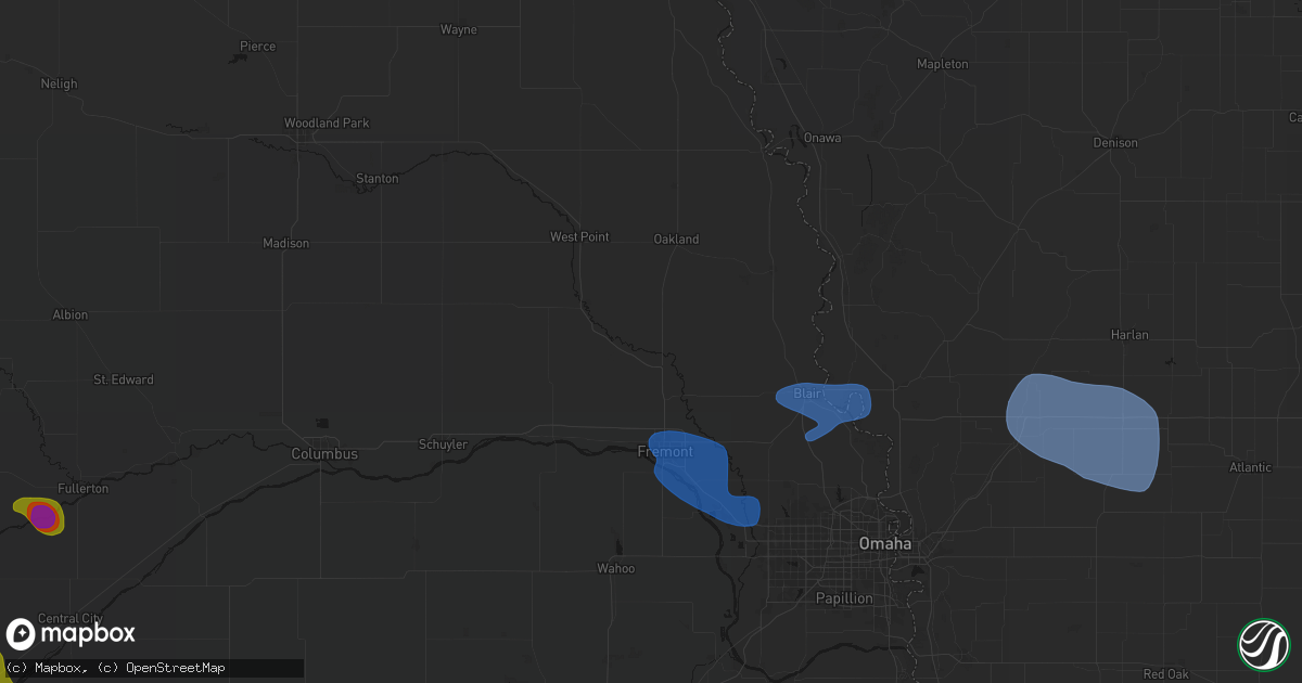 Hail map in Hooper, NE on July 8, 2026