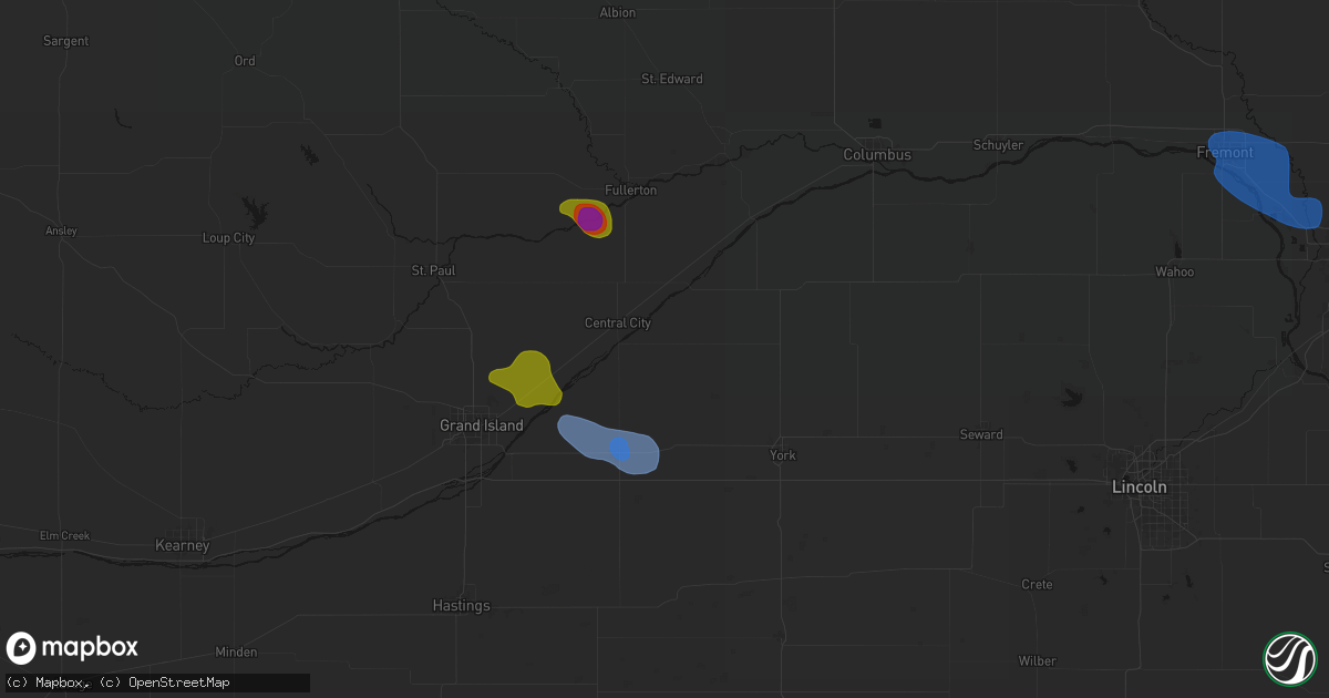 Hail map in Hordville, NE on July 8, 2026