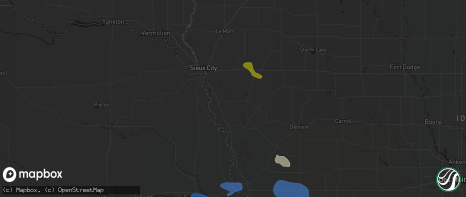 Hail map in Hornick, IA on July 8, 2026