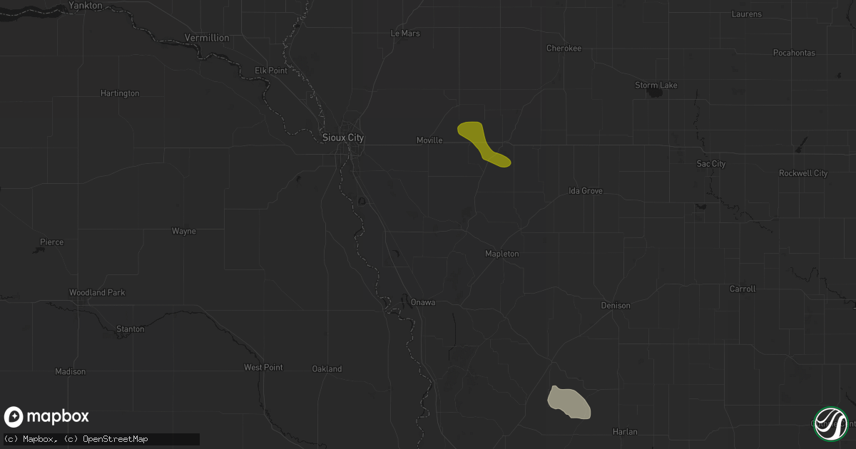 Hail map in Hornick, IA on July 8, 2026