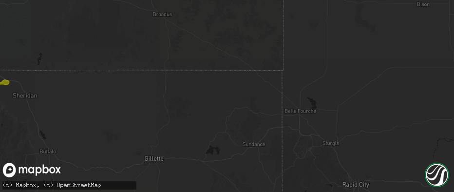 Hail map in Hulett, WY on July 8, 2026