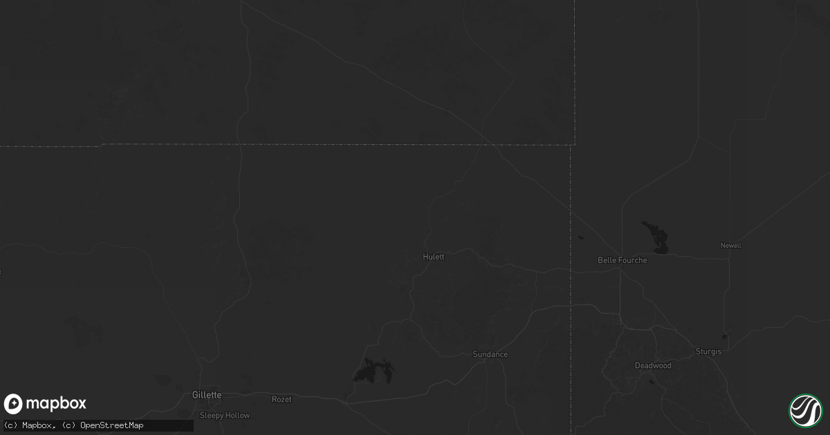 Hail map in Hulett, WY on July 8, 2026